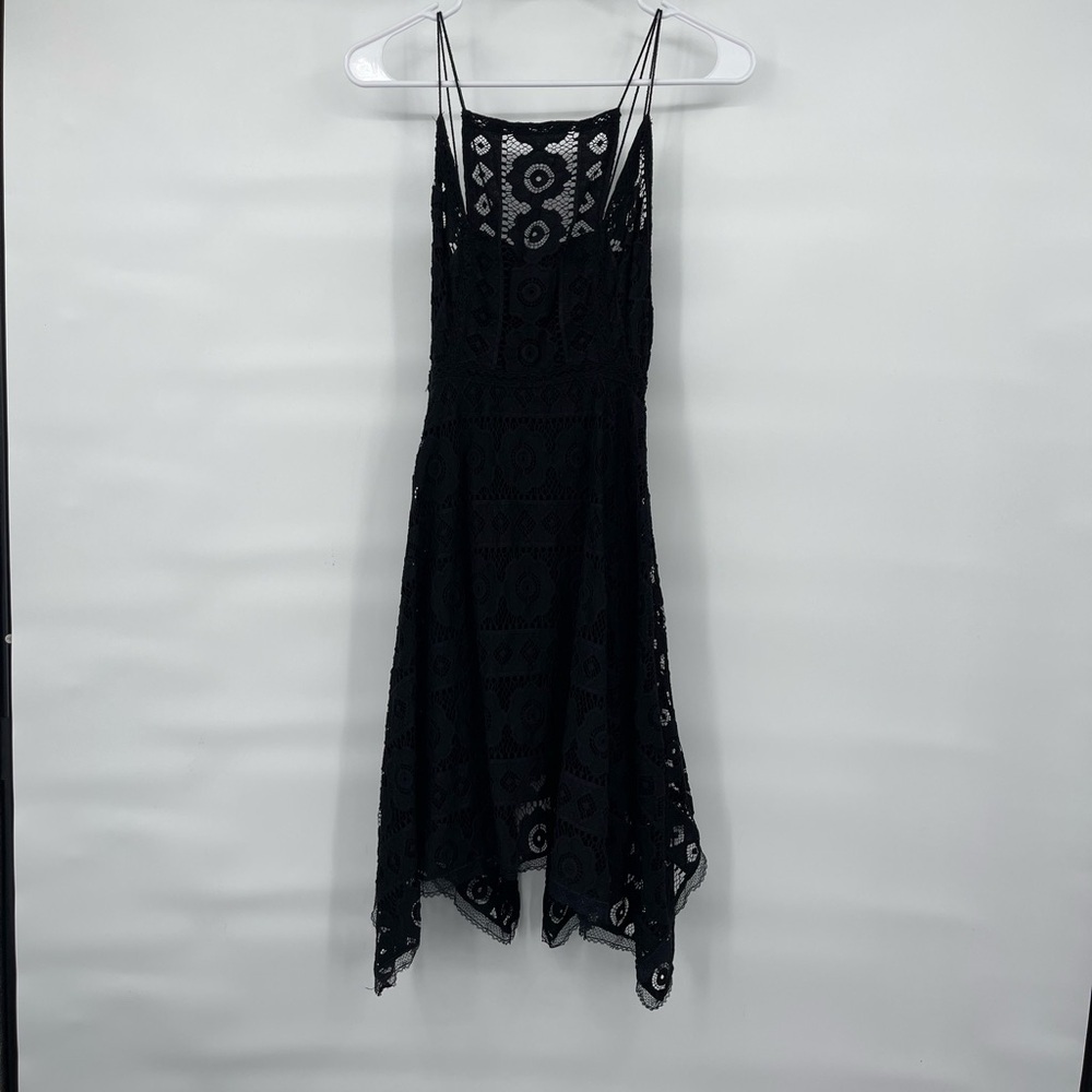 Free People black lace boho drape hem mini dress